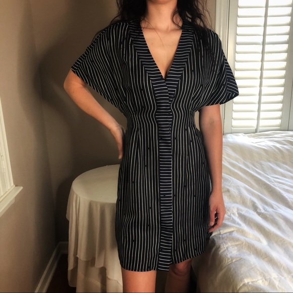 Diane Von Furstenberg Silk Navy Blk Striped Dress Church or Office Attire - Picture 5 of 6